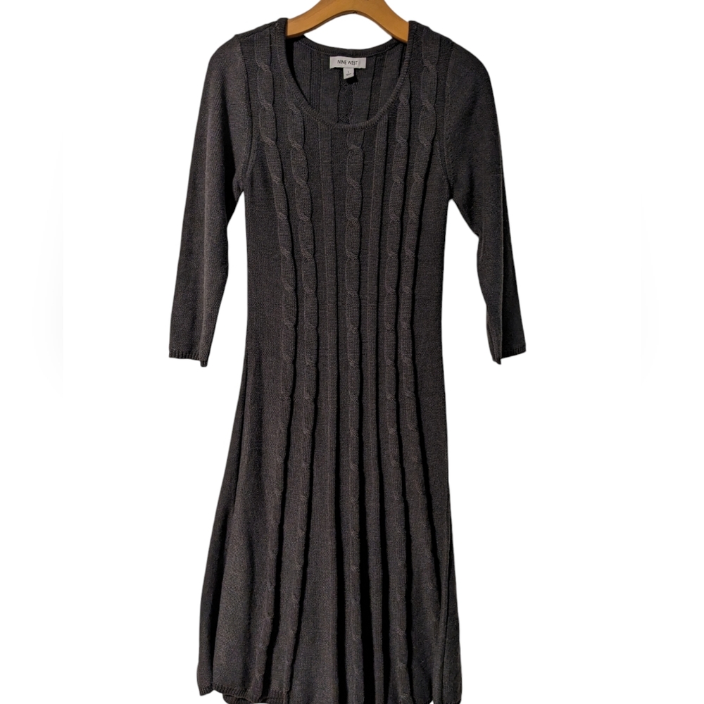 NINE WEST Size Large Dark Gray Sweater Dress